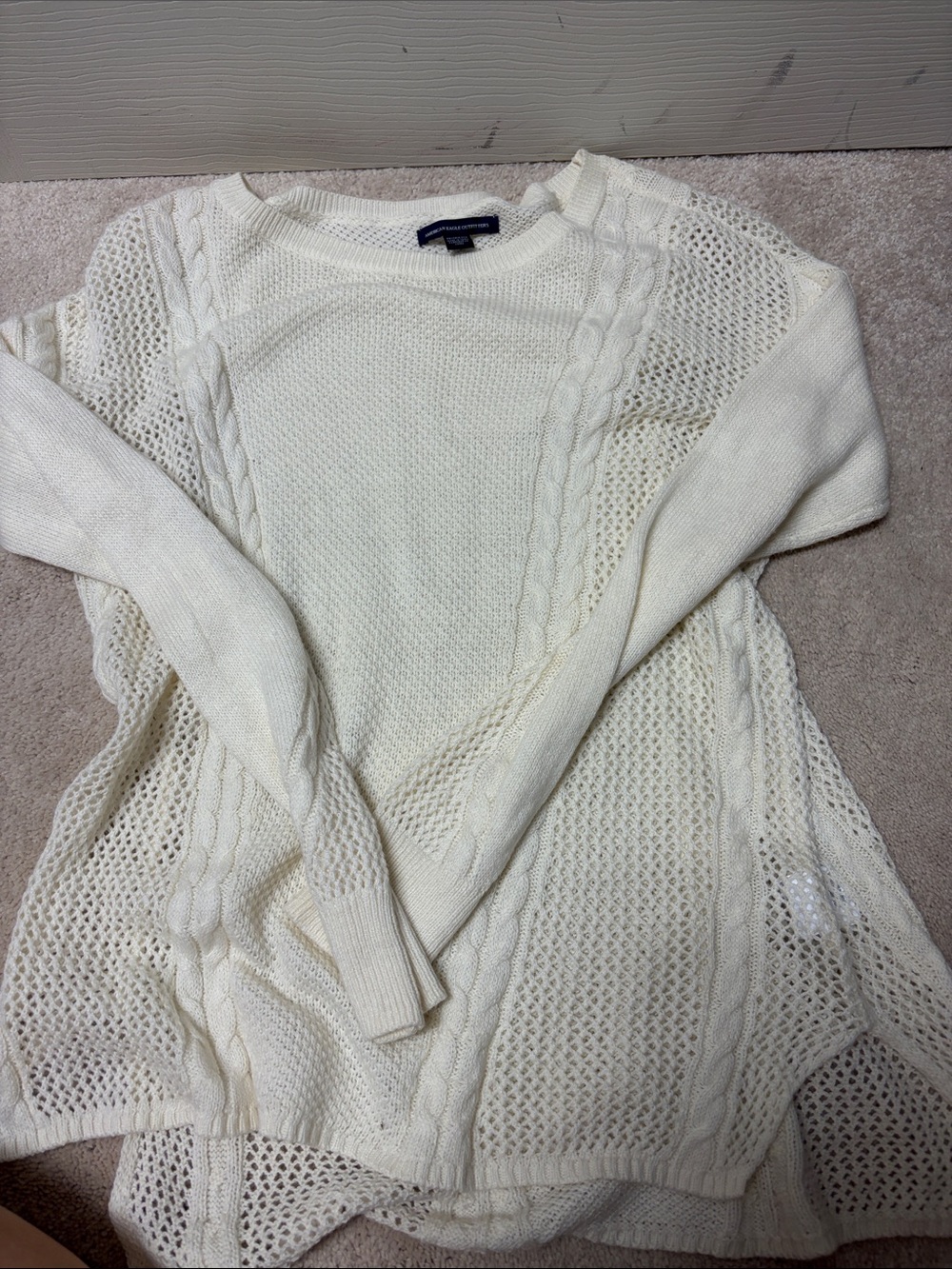 American Eagle Outfitters Cream Open-Knit Cable Sweater